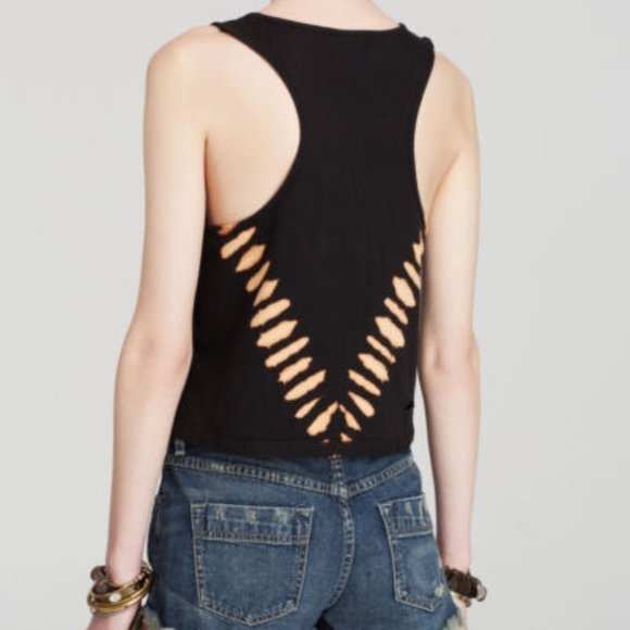 FREE PEOPLE WOMEN'S BLACK DEL RAY TIE DYE SLEEVELESS JERSEY TANK TOP Sz XS - Picture 2 of 6